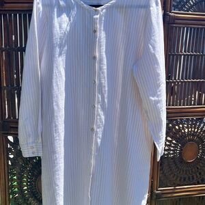 Eileen Fisher White Pinstripe Button-Up Dress